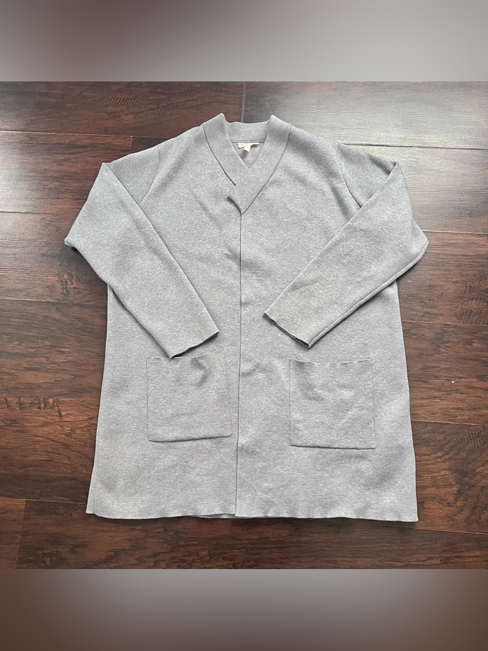 Eileen Fisher High Collar Interlock Knit Jacket Gray Organic Cotton XL